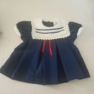 Vintage You Are In Wonderland Nautical Sailor Dress Sz 9M Blue USA Patriotic